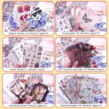 Scrapbooktillbehör, (361 St) Vintage Estetic Scrapbook Kit med Papper, Klistermärken, Tavellister, A6 Anteckningsbok Blank