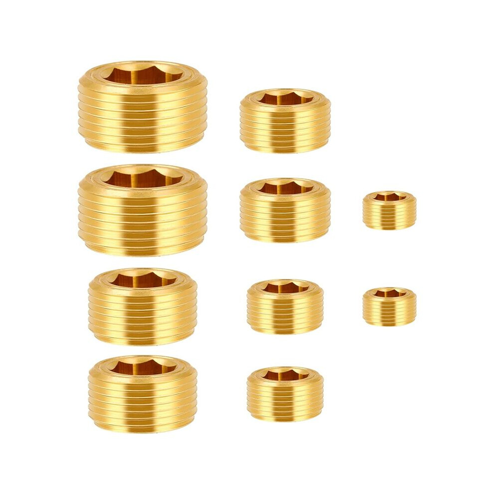 10 Piece Pipe Plug Socket Set Brass Pipe Plug Fittings Male Internal Hex, Socket For Reading Seal Pipe Port 4713058978363