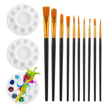 Paint Brush Palette Set 10 Pieces Nylon Acrylic Paint Brushes 3 Pieces Round Paint Tray Palette for Painting