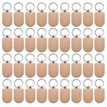 50 Pieces Blank Wooden Key Tag Key Engraving Blanks Unfinished Wood Keychain Key Ring Key Tags for DIY Crafts Style 7