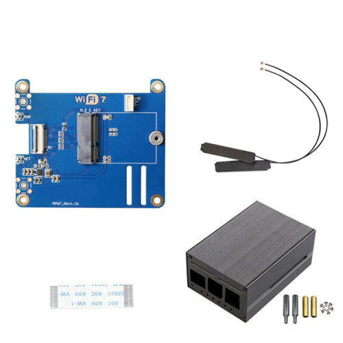 MPW7NCA for Raspberry Pi 5 PCIE to M.2 E-Key WiFi7 Module+Case BE200 Support  TPU,WiF6E AX210,AX200 Adapter Board