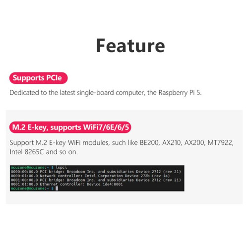 MPW7NCA for Raspberry Pi 5 PCIE to M.2 E-Key WiFi7 Module+Case BE200 Support  TPU,WiF6E AX210,AX200 Adapter Board 2