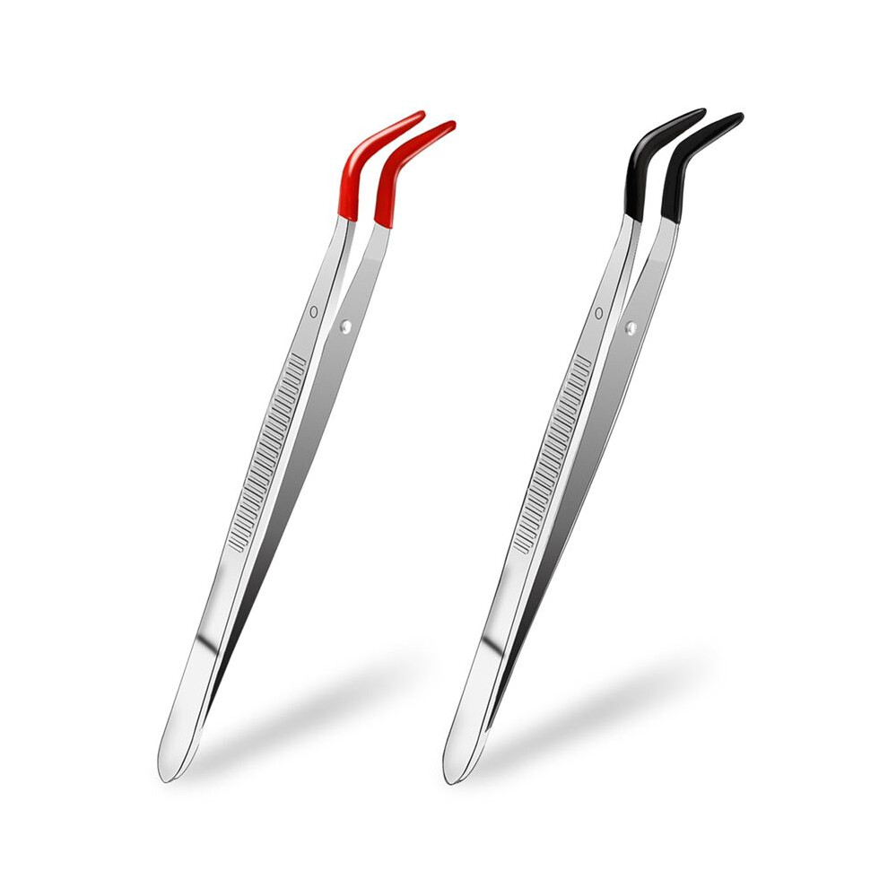 2 Pcs Tweezers Curved Rubber Tips Tweezers  Tweezers PVC Coated Tweezers Non-Marring Bent Tip Tweezers for Crafts