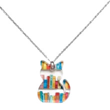 Cat Necklace with Books Book Themed Cat Necklace Gold Cat Book Earrings Cat and Book Necklace Cat and Book Lover Gifts