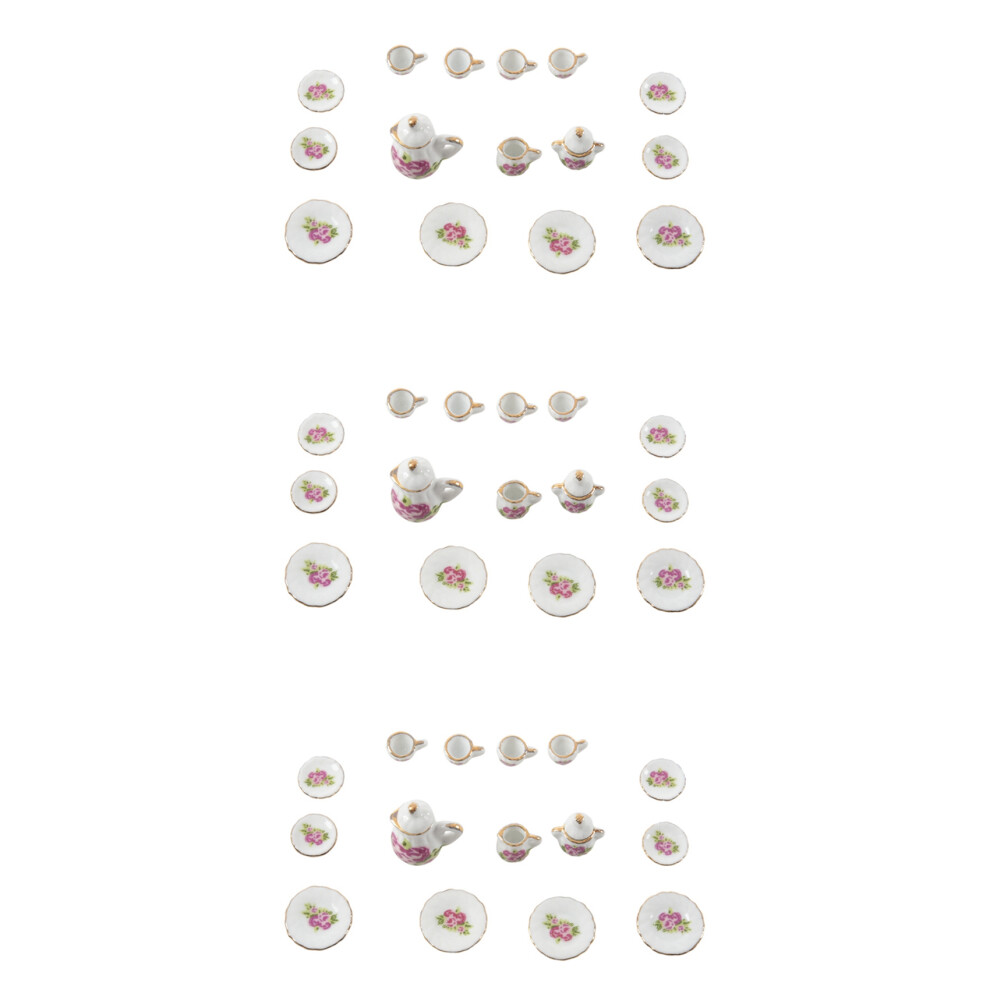 45 Pieces Porcelain Tea Set Dollhouse Miniature Foods Chinese Rose Dishes Cup 4711062019546