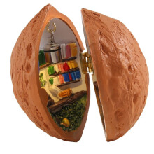 Poppenhuis van Walnootschelp, -Huisbibliotheek, Handgemaakt Poppenhuis van Walnootschelp, Geheime 3D-Scène van Harsnoot, Miniatuur van Hars,A
