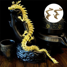 2PCS Gold Dragon with Movable Joints, Chinese  Dragon Collectible Figurines Table Decor Ornament, 3D Dragon Statue