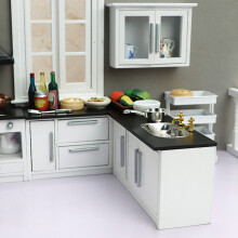 Escena de Cocina para Casa de MuñEcas 1:12 Muebles de Cocina Blancos Campana Extractora Armario Placa de Cocina Accesorios de Casa de MuñEcas