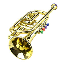 Trompet Kinderen Muzikaal Educatief Speelgoed Blaasinstrumenten ABS Gouden Trompet met 4 Gekleurde Toetsen voor Kinderen