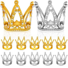 12 PCS Crown Cake Topper,Gold & Silver Rhinestone Crown Cake Topper Decorations for Baby Shower Birthday Party