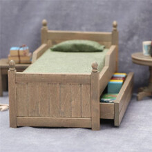 1:12 Puppenhaus-Minibett, PuppenhausmöBel, Queensize-Bett mit BettwäSche und Schubladen für PuppenhauszubehöR