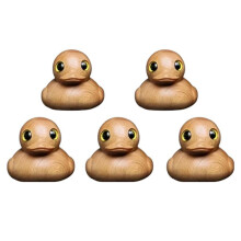 5PCS Handmade Wooden Rubber Duck Wooden Rubber Duck Figurine Good Luck Wooden Hand Carved Wooden Duck Statue