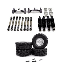 2 Set RC Car Part: 1 Set Metal Pull Rod Tie Rod Pull Rod Base & 1 Set Metal Wheel Rim Tyre Tires Set