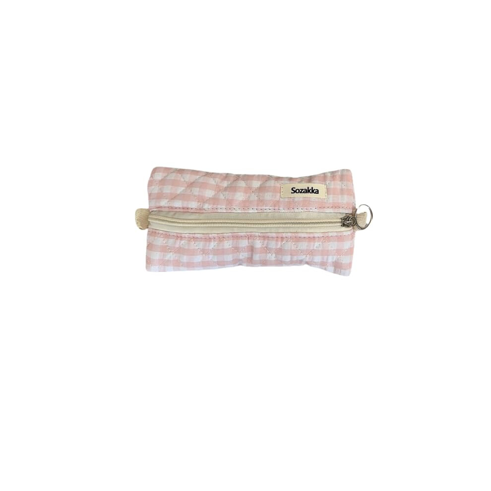 Pink Quilted Pencil Case For Adults, Large Capacity Zipper Pouch For Stationery And Makeup