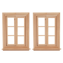 2X 1:12 Dollhouse Miniature Double Window Wooden 6 Pane Frame and Glass Plate Doll House Diy Double Window Accessories