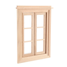 6X 1:12 Dollhouse Miniature Double Window Wooden 6 Pane Frame and Glass Plate Doll House DIY Double Window Accessories