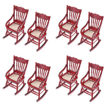 8 PièCes 1:12 JouetMeubles Miniatures Chaises à Bascule en Bois Accessoires de Jouetpour DéCoration de Maison de PoupéE, Rouge