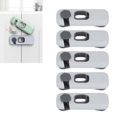 5pcs Dual Protect Fridge Lock, Light Gray 10x4cm