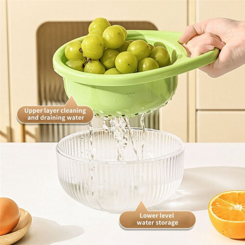 Hollow Drain Basket Kitchen Multifunctional Double-Layer Fruit and Vegetable Portable Basket Kitchen Storage A 2