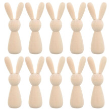 10Pcs Unfinished Wooden Rabbit Doll Figure Unpainted Peg Dolls DIY Blank Wood Bunny Puppet  Art Easter Decoration
