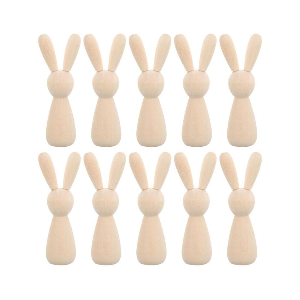 10Pcs Unfinished Wooden Rabbit Doll Figure Unpainted Peg Dolls Diy Blank Wood Bunny Puppet Art Easter Decoration 6032002703683