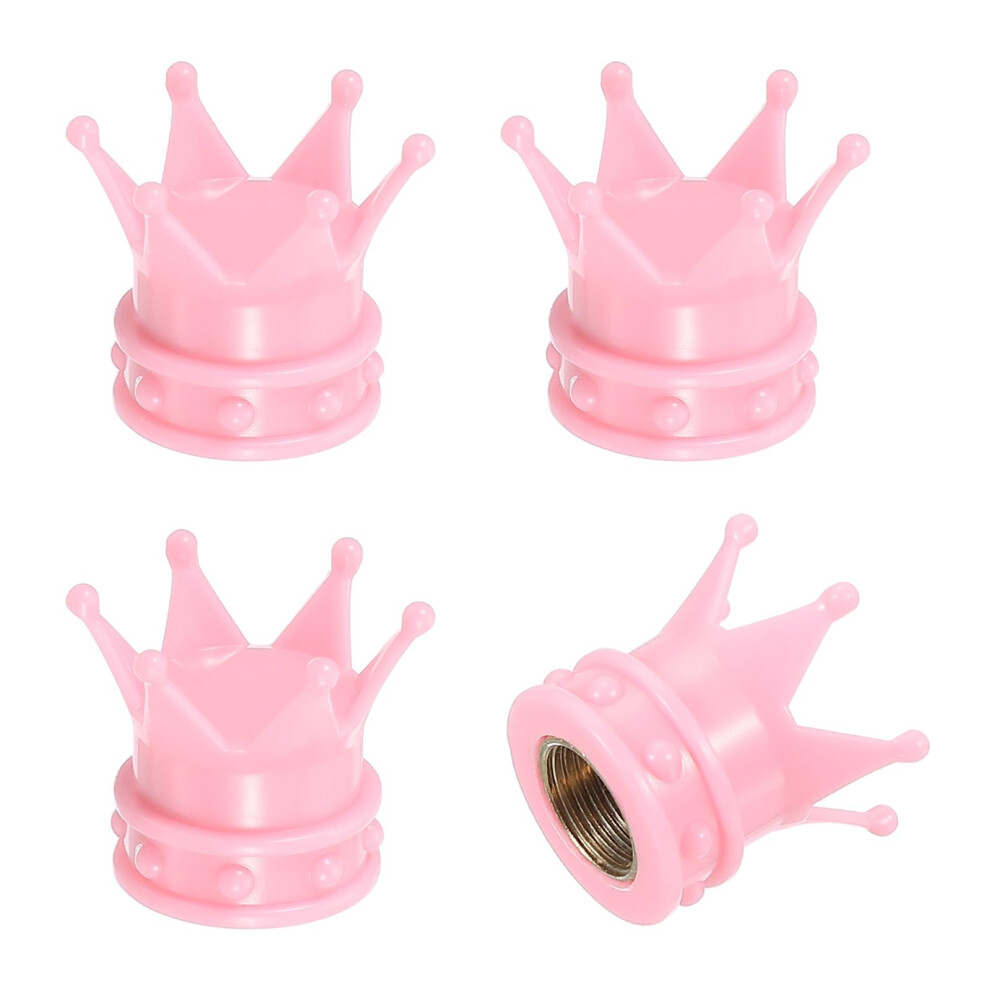 Crown Tire Valve Caps Set 4Pcs Dustproof Rubber Seal Universal Fit For Car Bicycle Motorcycle Pink 9174973130031