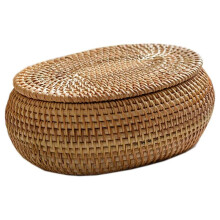 Cestas de Almacenamiento de Caja de Ratán con Tapa, Cesta de Ratán, Cesta Tejida Redonda Tejida A Mano, Caja Decorativa de Escritorio para el Hogar,