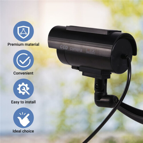 Simulation Solarkamera Außenüberwachung Simulation Fake Kamera Dummy Cam mit LED Licht Schwarz 2