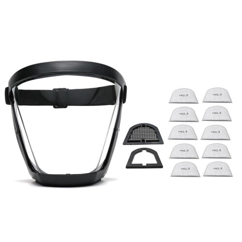 Work Protection Mask Full Face Protector Shield Transparent Facial Protector Face Dustproof with 10 Filter Black