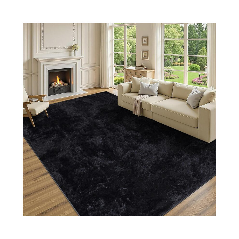 (Black, 120 X 170Cm) Modern Super Soft Pile Fluffy Bedside Rugs Floor Carpet Fuzzy Soft Home Decor Bedroom Rugs Fluffy 5042355294838