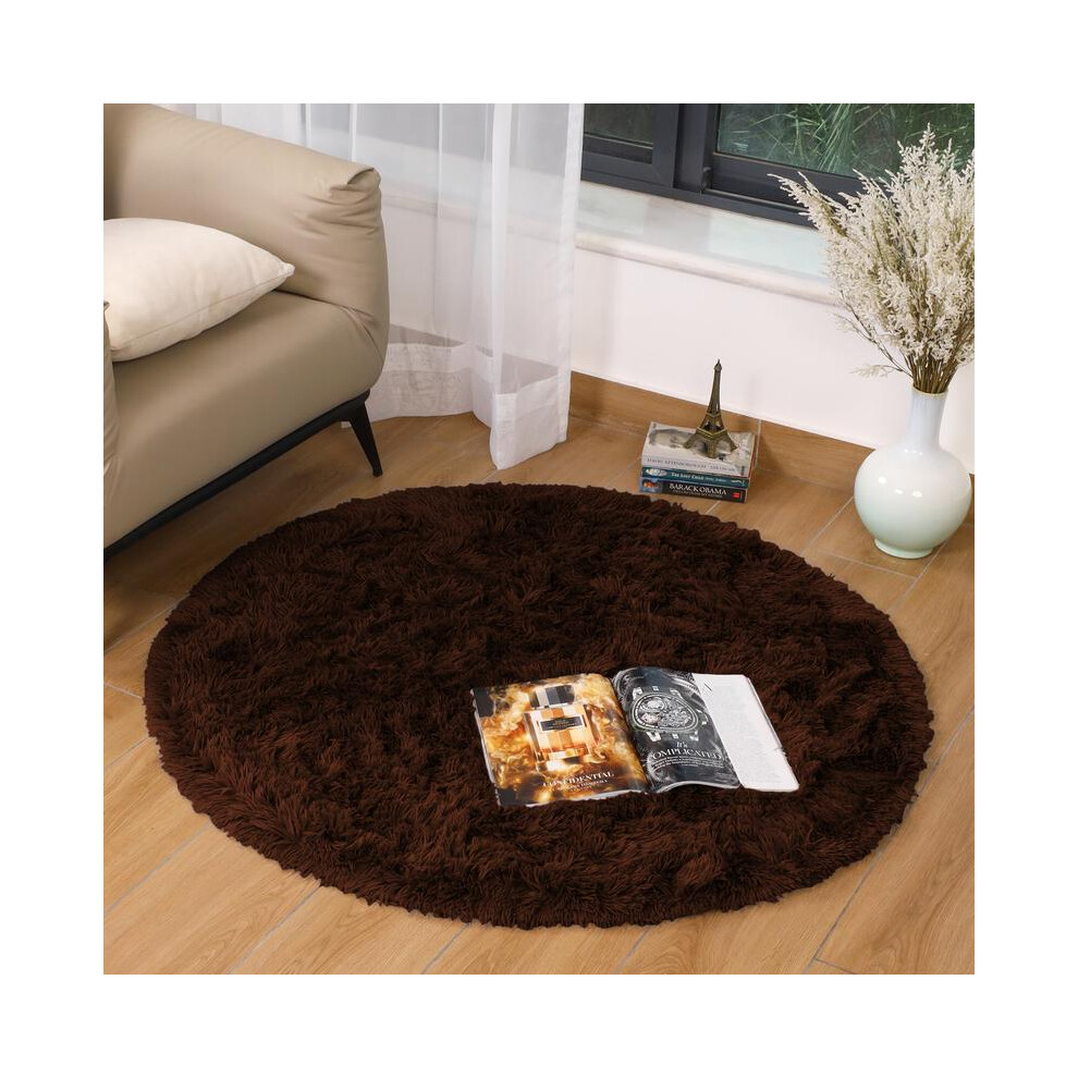 (Brown (Round Rug), 120 X 120 (Round Rug)) Modern Super Soft Pile Fluffy Bedside Rugs Floor Carpet Fuzzy Soft Home Decor Bedroom Rugs Fluffy 5042355294920