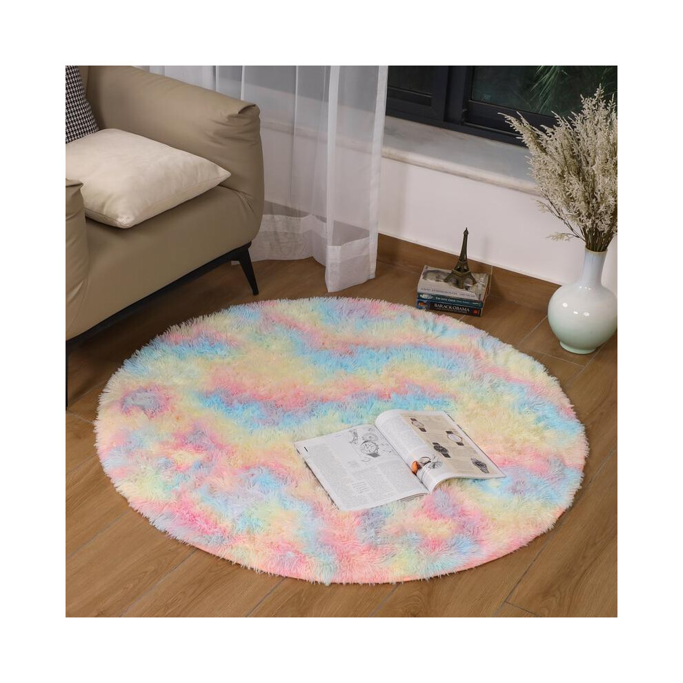 (Rainbow (Round Rug), 120 X 120 (Round Rug)) Modern Super Soft Pile Fluffy Bedside Rugs Floor Carpet Fuzzy Soft Home Decor Bedroom Rugs Fluffy 5042355295507