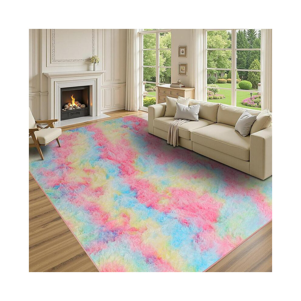 (Rainbow, 140 X 200Cm) Modern Super Soft Pile Fluffy Bedside Rugs Floor Carpet Fuzzy Soft Home Decor Bedroom Rugs Fluffy 5042355295521