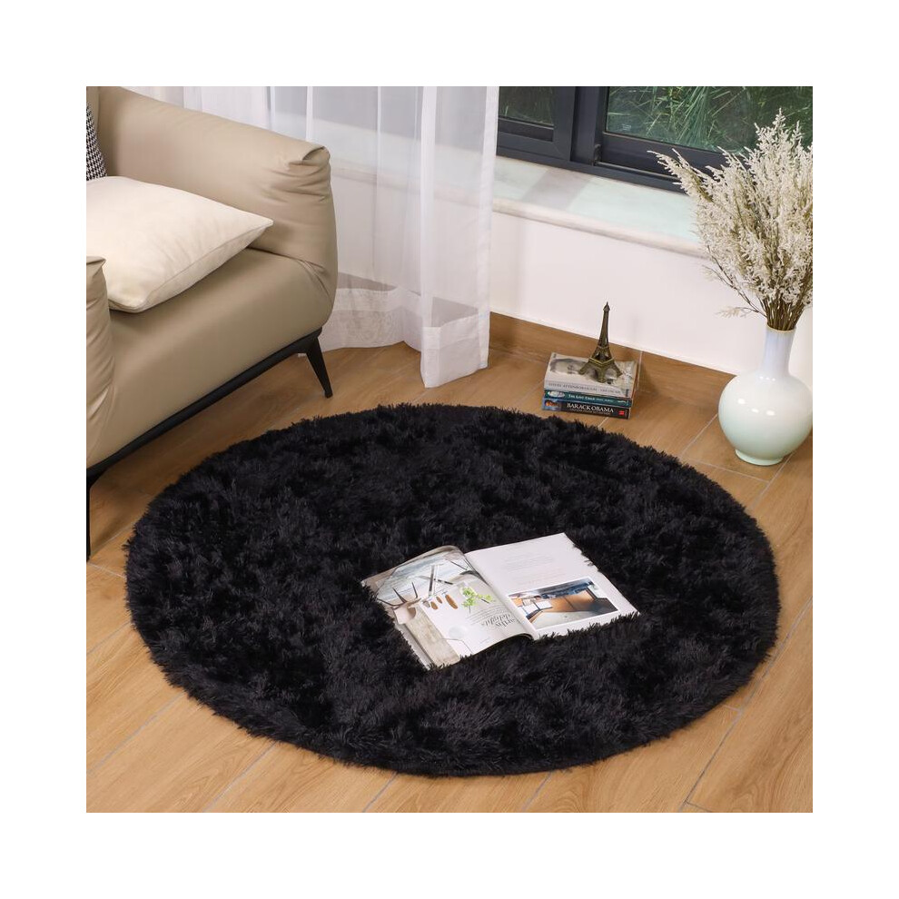 (Black (Round Rug), 120 X 120 (Round Rug)) Modern Super Soft Pile Fluffy Bedside Rugs Floor Carpet Fuzzy Soft Home Decor Bedroom Rugs Fluffy 5042355294821