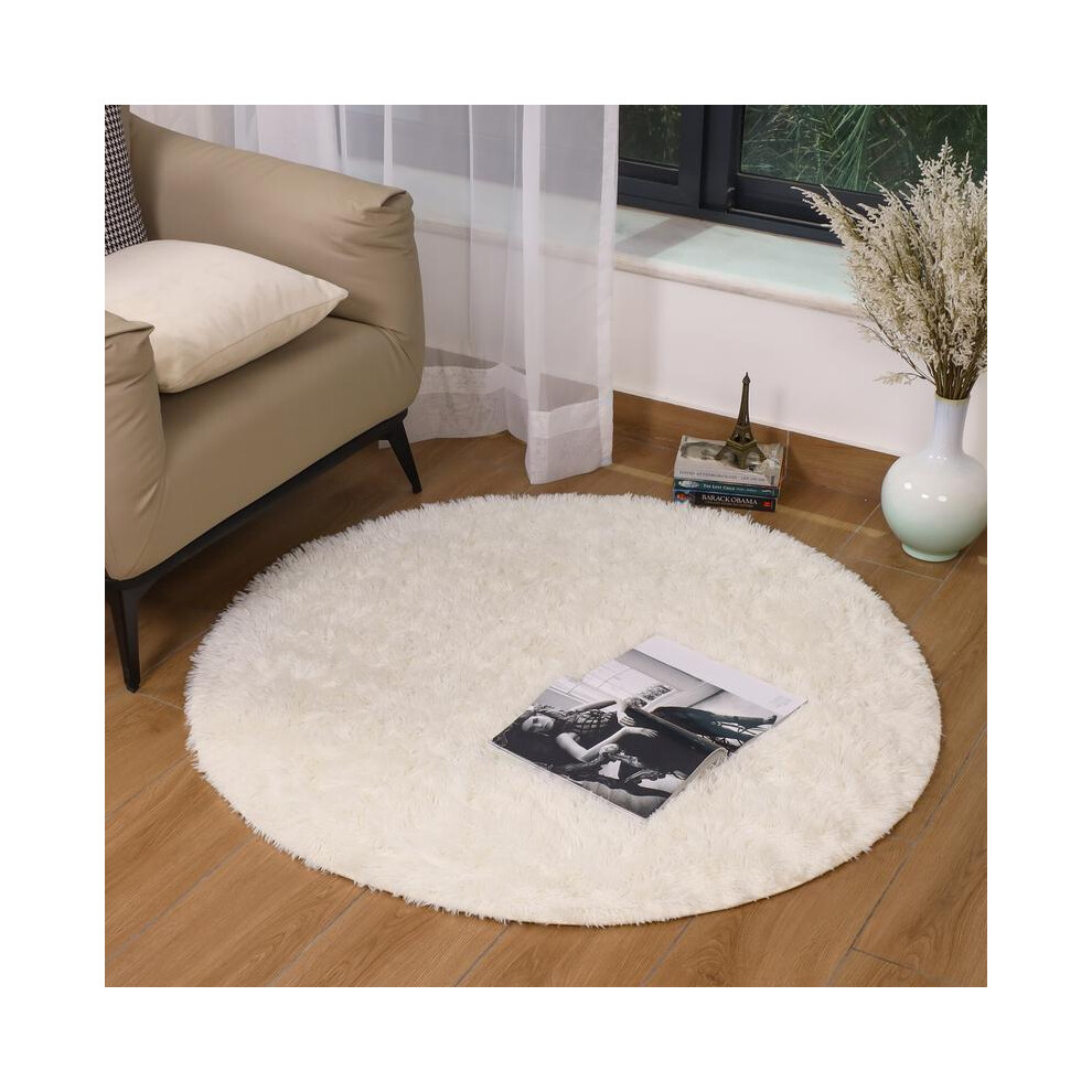 (Cream (Round Rug), 120 X 120 (Round Rug)) Modern Super Soft Pile Fluffy Bedside Rugs Floor Carpet Fuzzy Soft Home Decor Bedroom Rugs Fluffy 5042355295026