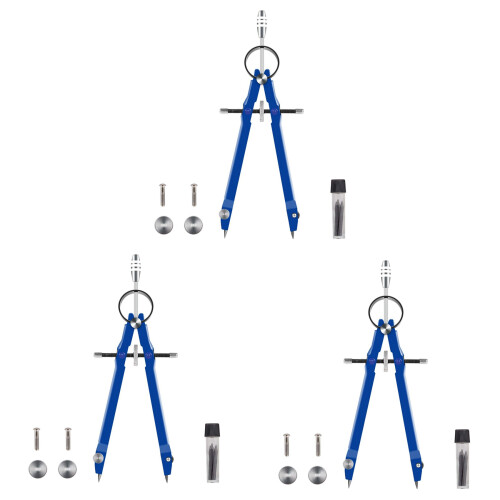 3X Professional Compass, Compass Geometry Set with Lock, Math and Precision Compass, Metal and Durable Tool ()
