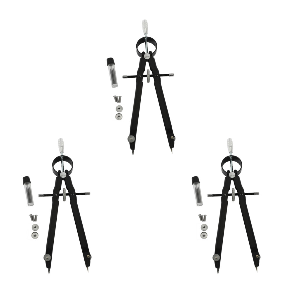 3X Professional Compass, Compass Geometry Set With Lock, Math And Precision Compass, Metal And Durable For Solid (Black) 6031806433925