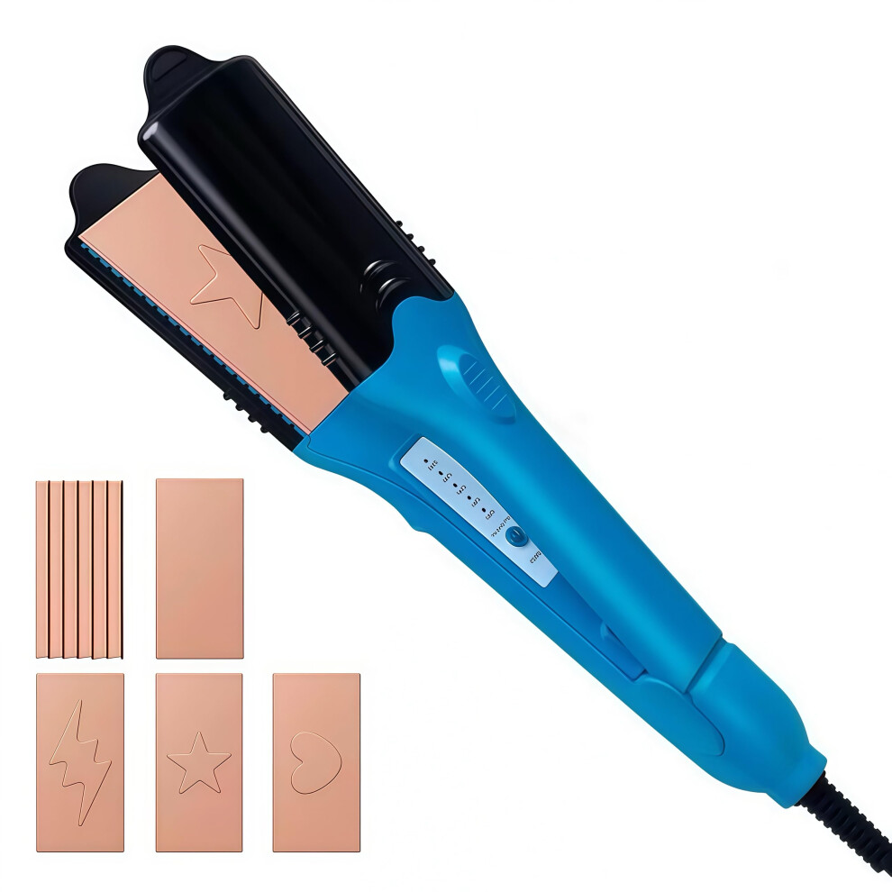 Blue 5 In 1 Hair Straightener And Curler With Floating Titanium Plates, Dual Voltage,