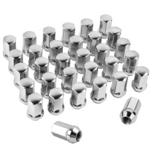 M14x1.5 Wheel Lug Nuts 32pcs for Silverado Sierra Ram, 1.75 Inch Silver Chrome Finish