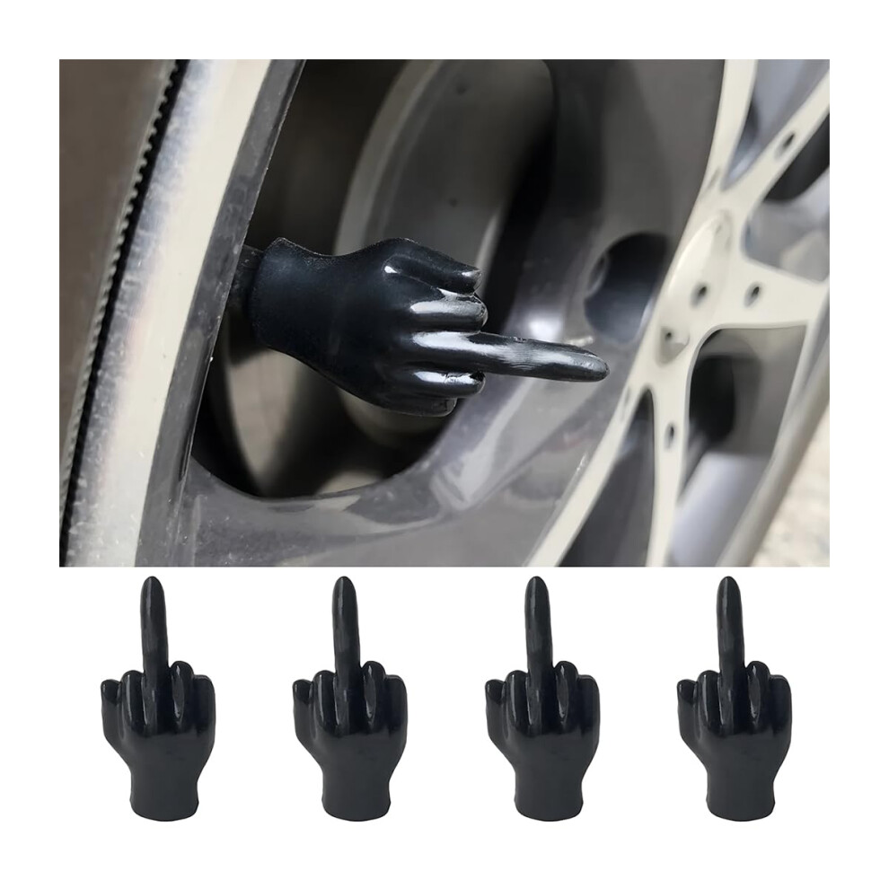Middle Finger Valve Stem Caps 4Pcs Funny Dust Proof Antirust Tire Valve Covers For Car Bike Black 9174973133377