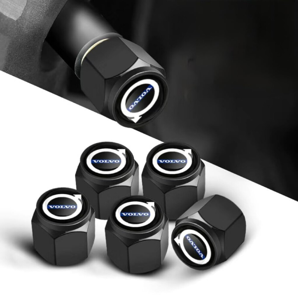 Car Tire Valve Stem Caps For Volvo Xc60, Anodized Alloy Wheel Covers Dustproof Corrosion Resistant With Emblem Black 9455672914482