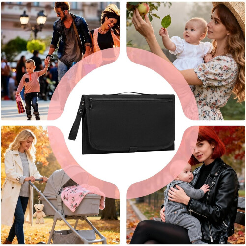 Diaper Bag Backpack with Foldable Changing Station, Large Capacity, Stroller Hooks, Waterproof Black 2
