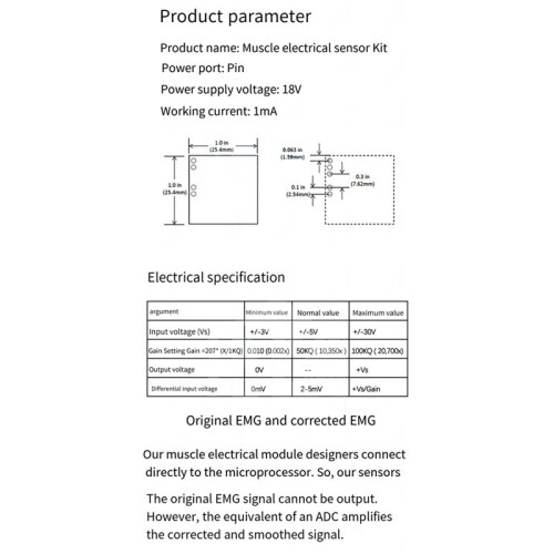 Muscle Electrical Sensor Module EMG Signal Collection for  Electronic Development Kit,for Mobile Electronics 2