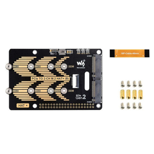 Waveshare PCIe to Dual Channel M.2 Adapter Board Module for Raspberry Pi 5 5Gbps Module Hard Disk Read/Write Faster Module 1