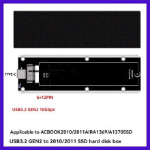 Für 2010 2011 Air A1369 A1370 SSD-Gehäuse USB3.2 GEN2 auf 12+6Pin M.2 SSD-Gehäuse 6Gbps M2 SSD Box 2 Kabel