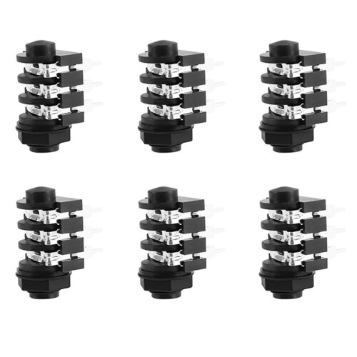 6 Pcs 1/4 Inch 6.5mm Stereo Audio PCB Panel Mount Headphone Jack Socket 6 Pin 1