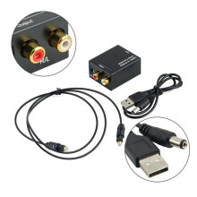 2X Digital Optical Toslink SPDIF Coax to Analog RCA Audio Converter Adapter with Fiber Cable
