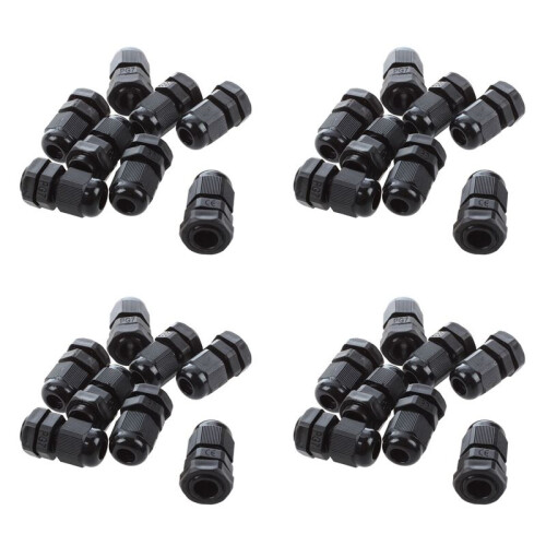 32 PCS PG7 Noir Plastique Impermeable Connecteurs de Cable 3-6,5mm