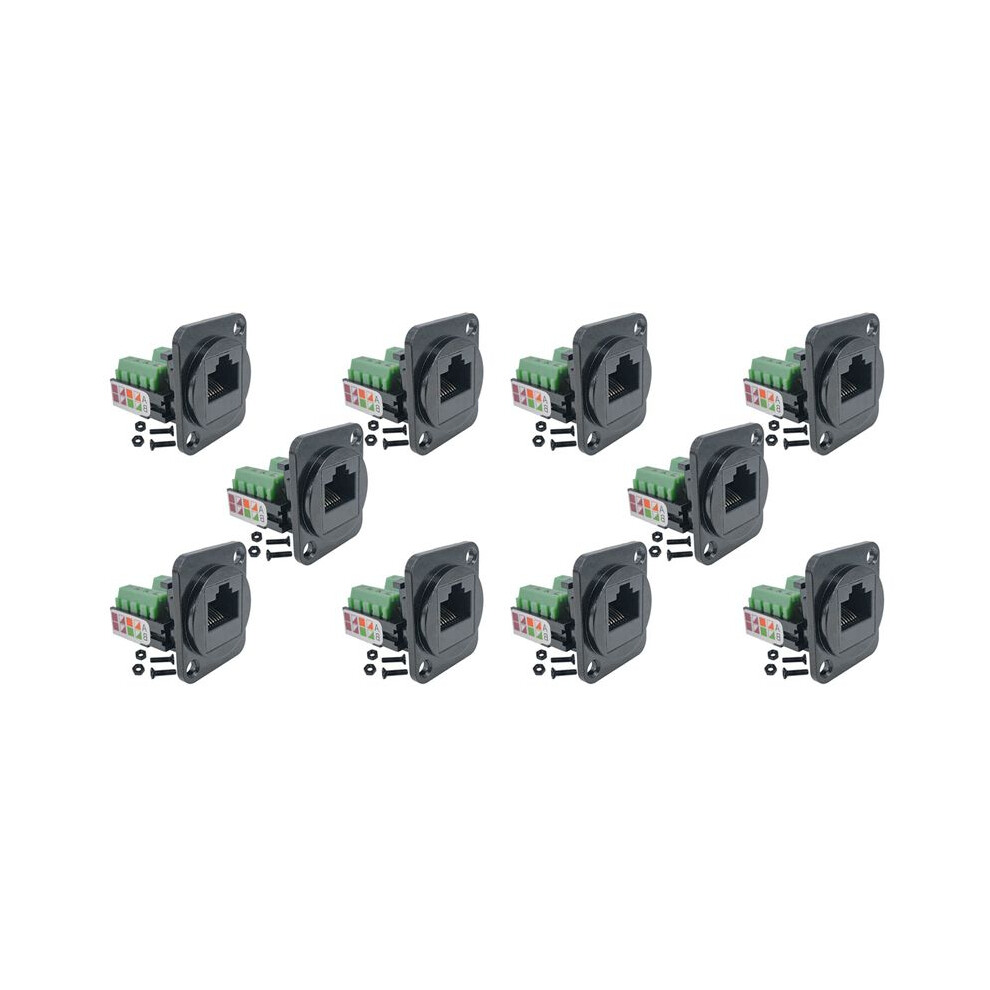 10Pcs Rj45 Female Panel Mount Screw Terminal Adapter, D-Type Rj45 8P8c Female To 8Pin Terminal 4711181623488