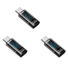 3X USB-C-Adapter, LED-Leistungsanzeige, 140 W, 40 Gbit/S, 8 K, USB-C-Verlängerung, PD3.1, Typ-C-Anschluss, Typ-C-Leistungsmesser, Tester, Schwarz